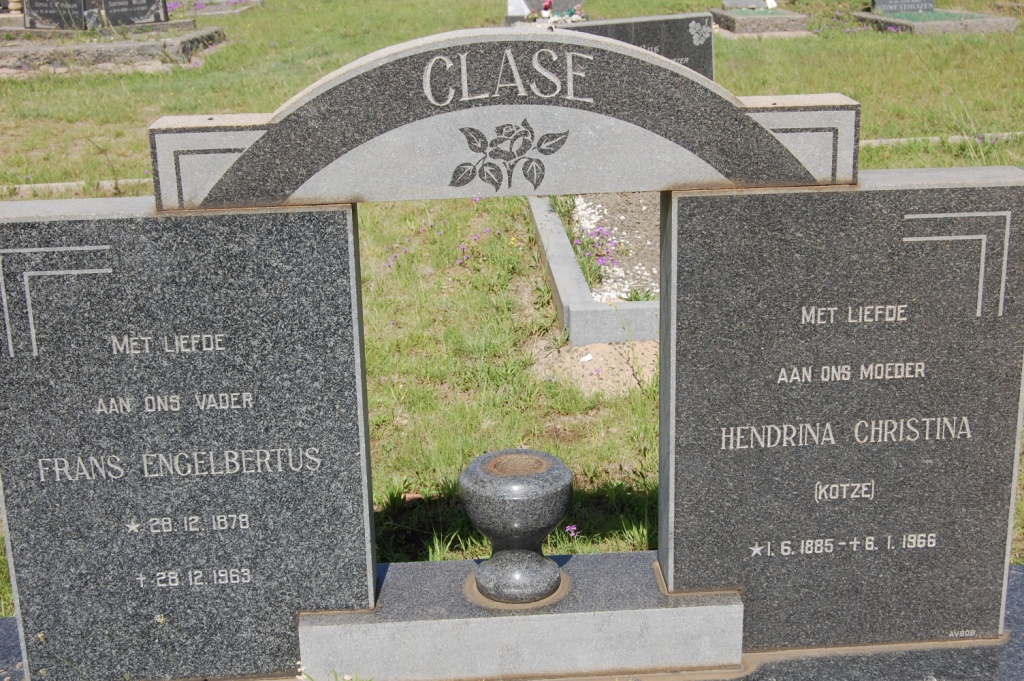 CLASE Frans Engelbertus 1878-1963 & Hendrina Christina KOTZE 1885-1966