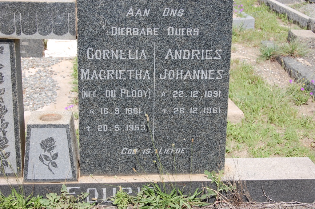 FOURIE Andries Johannes 1891-1961 & Cornelia Magrietha DU PLOOY 1881-1953
