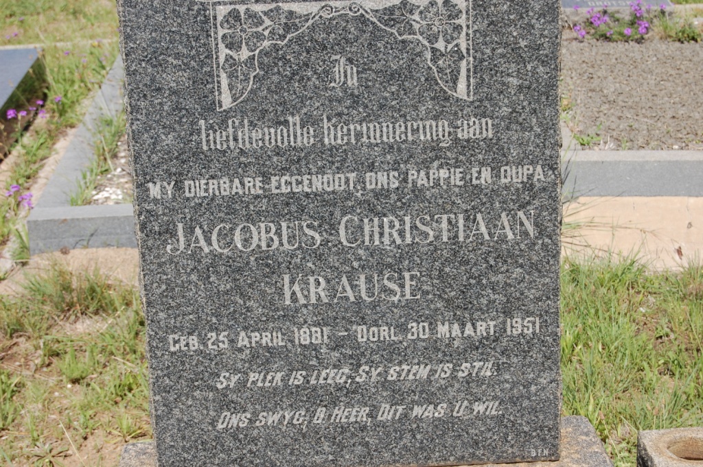 KRAUSE Jacobus Christiaan 1881-1951 & Elizabeth Catharina Johanna CLASE 1888-1958