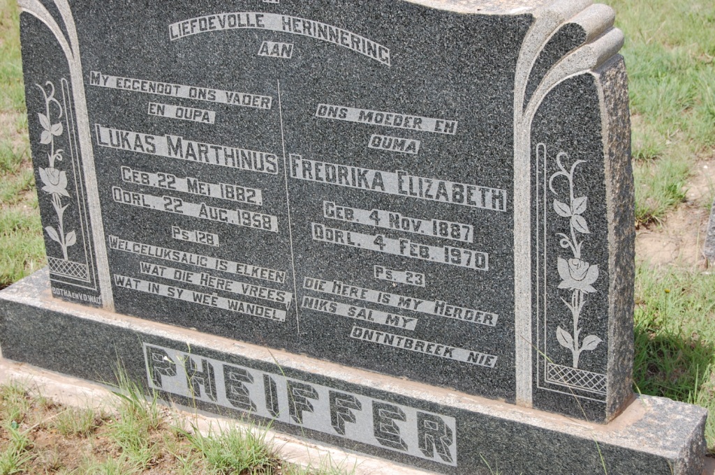 PHEIFFER Lukas Marthinus 1882-1958 & Fredrika Elizabeth 1887-1970