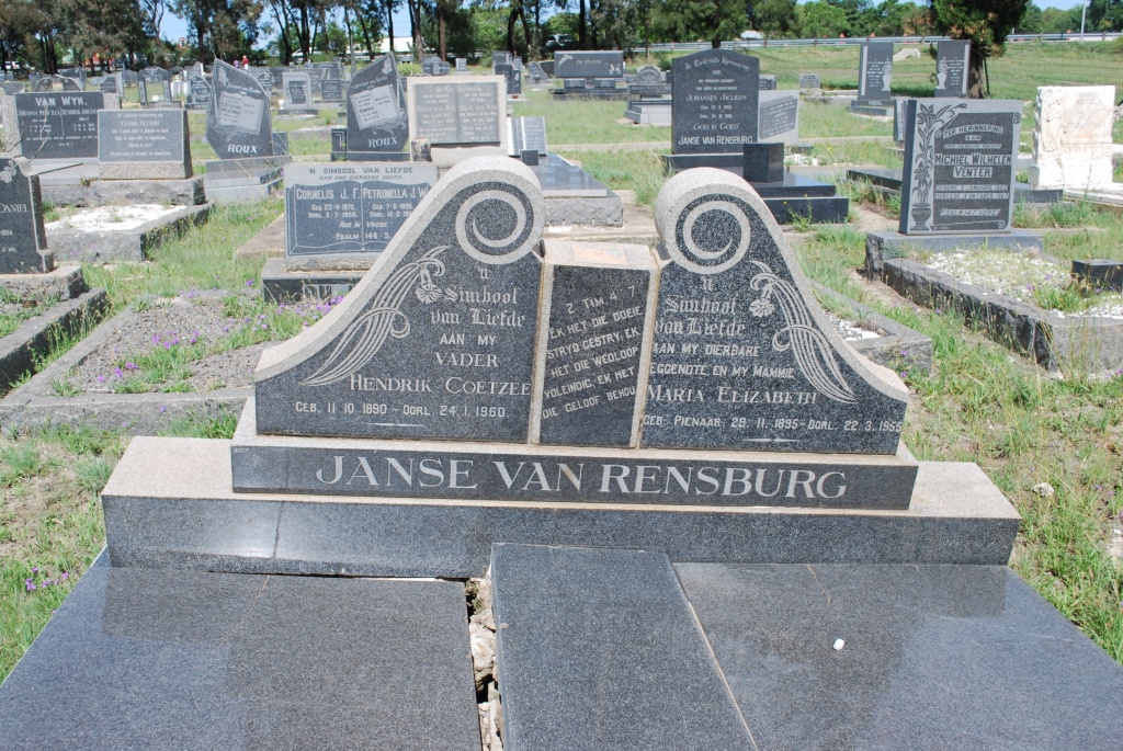 RENSBURG Hendrik Coetzee, Janse van 1890-1960 & Maria Elizabeth PIENAAR 1895-1955
