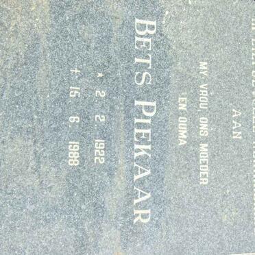 PIEKAAR Bets 1922-1988