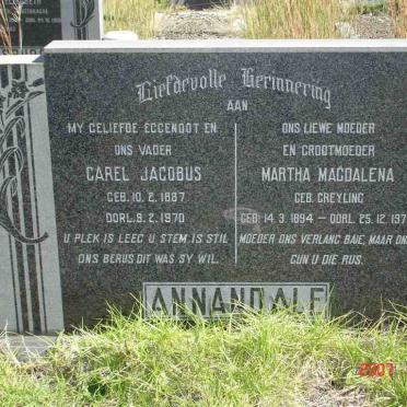 ANNANDALE Carel Jacobus 1887-1970 &amp; Martha Magdalena GREYLING 1894-1976