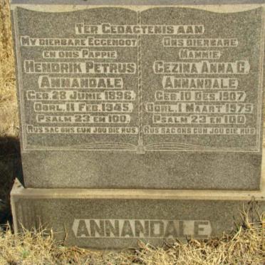 ANNANDALE Hendrik Petrus 1896-1945 &amp; Gezina Anna C. 1907-1975