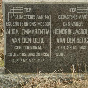 BERG Hendrik Jacobus, van den 1902- &amp; Alida Emmarentia ODENDAAL 1905-1957