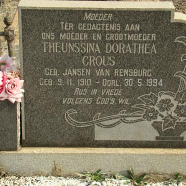 CROUS Theunssina Dorathea nee JANSE VAN RENSBURG 1910-1994