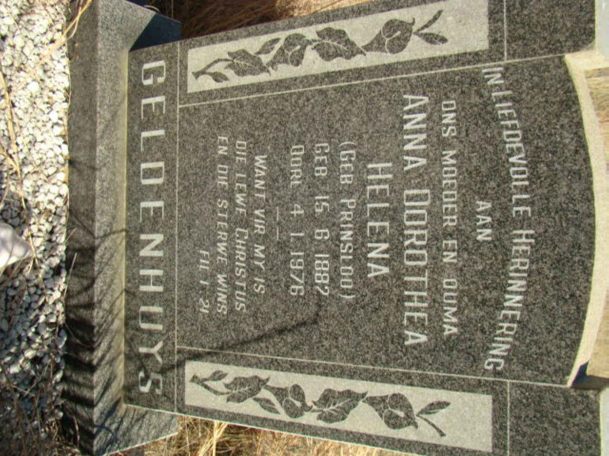 GELDENHUYS Anna Dorothea Helena nee PRINSLOO 1882-1976