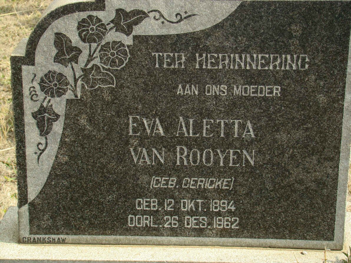 ROOYEN Eva Aletta, van nee GERICKE 1894-1962