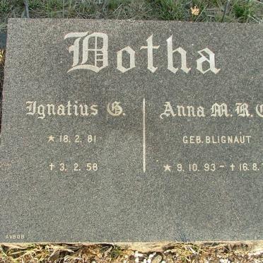 BOTHA Ignatius G. 1881-1958 &amp; Anna M.R.C. BLIGNAUT 1893-1974