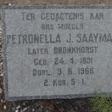 BRONKHORST Petronella J. voorheen SAAYMAN 1891-1966