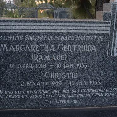 LUBBE Margaretha Gertruida nee RAMAGE 1918-1953 :: LUBBE Christie 1949-1953
