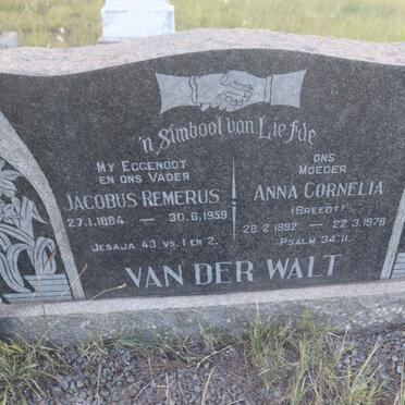 WALT Jacobus Remerus, van der 1884-1959 & Anna Cornelia BREEDT 1892-1978
