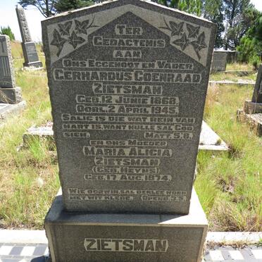 ZIETSMAN Gerhardus Coenraad 1868-1945 & Maria Alicia HEYNS 1874-