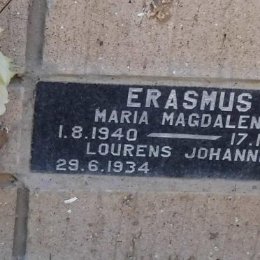 ERASMUS Lourens Johannes 1934 - &amp; Maria Magdalena 1940-1999