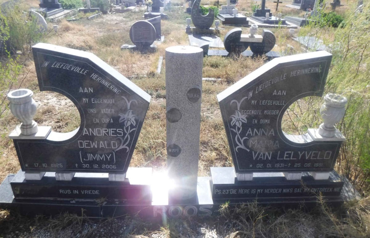 ROOS Andries Dewald 1925-2006 & Anna Maria VAN LELYVELD 1931-1991