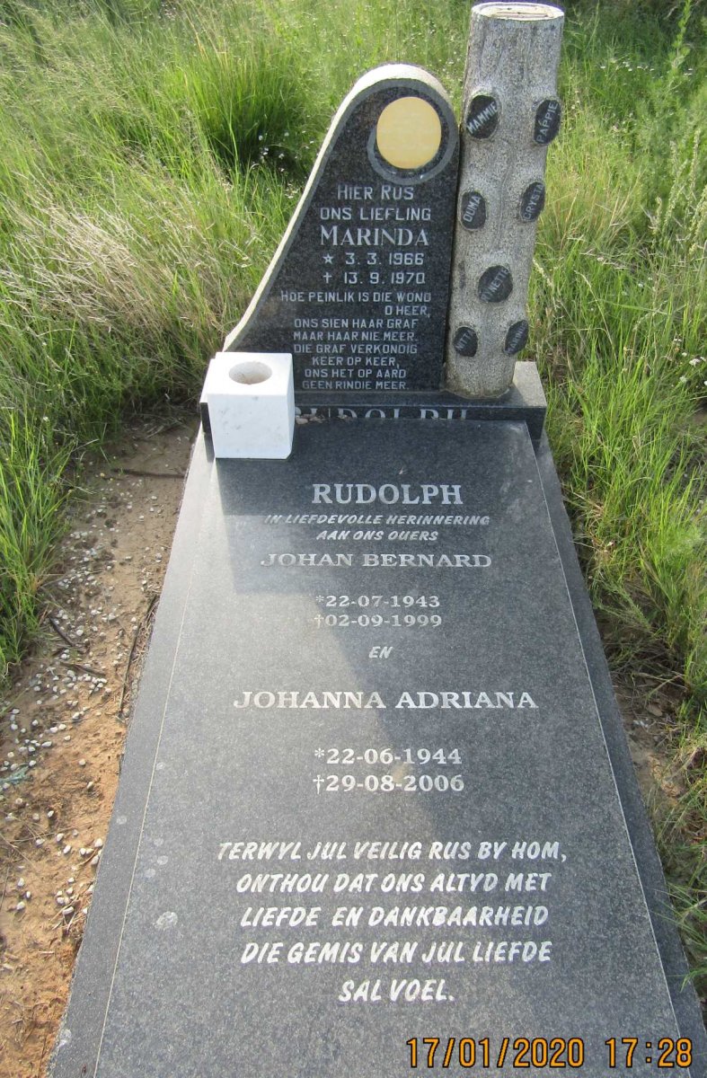 RUDOLPH Johan Bernard 1943-1999 & Johanna Adriana 1944-2006 :: RUDOLPH Marinda 1966-1970
