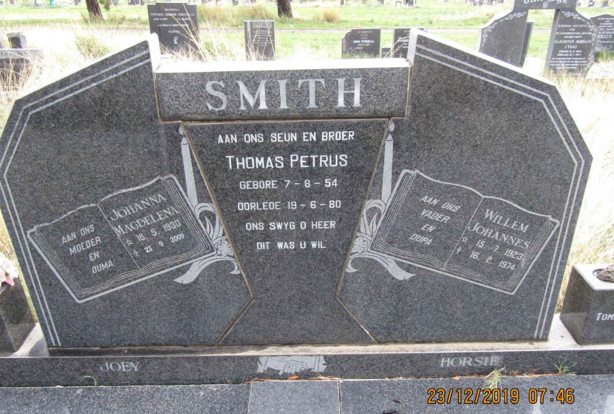 SMITH Willem Johannes 1923-1974 & Johanna Magdalena 1930-2009 :: SMITH Thomas Petrus 1954-1980