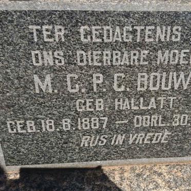 BOUWER M.C.P.C nee HALLATT 1887-1962