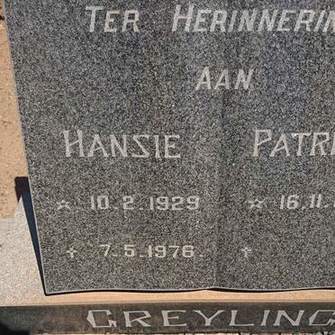 GREYLING Hansie 1929-1976 &amp; Patricia 1938-