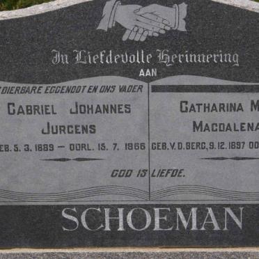SCHOEMAN Gabriel Johannes 1889-1966 &amp; Catharina Maria Magdalena V.D. BERG 1897-1967