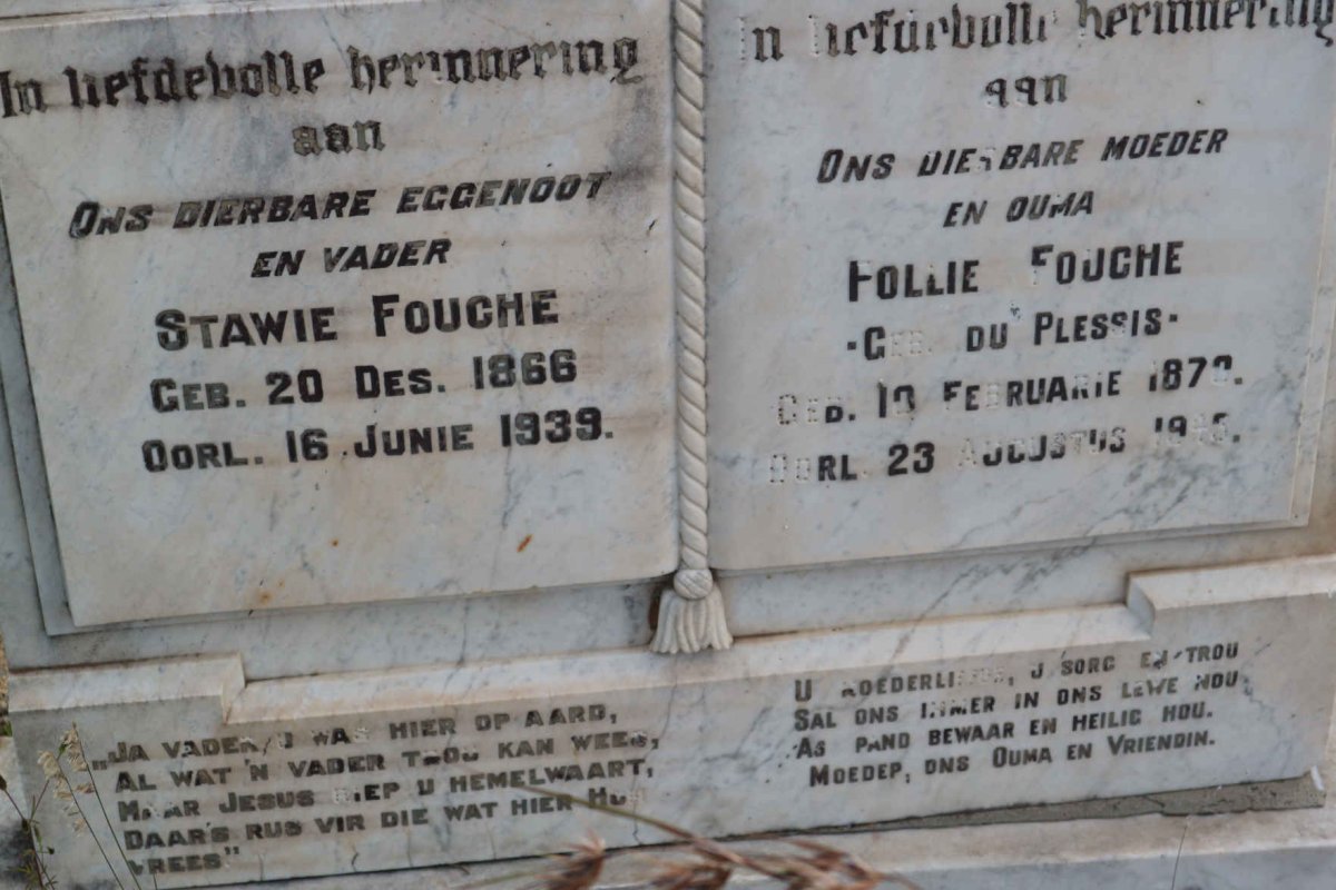 FOUCHE Stawie 1866-1939 & Pollie DU PLESSIS 1870-1945