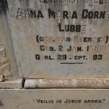 LUBBE Anna Maria Cornelia nee VAN HEERDEN 1887-1937