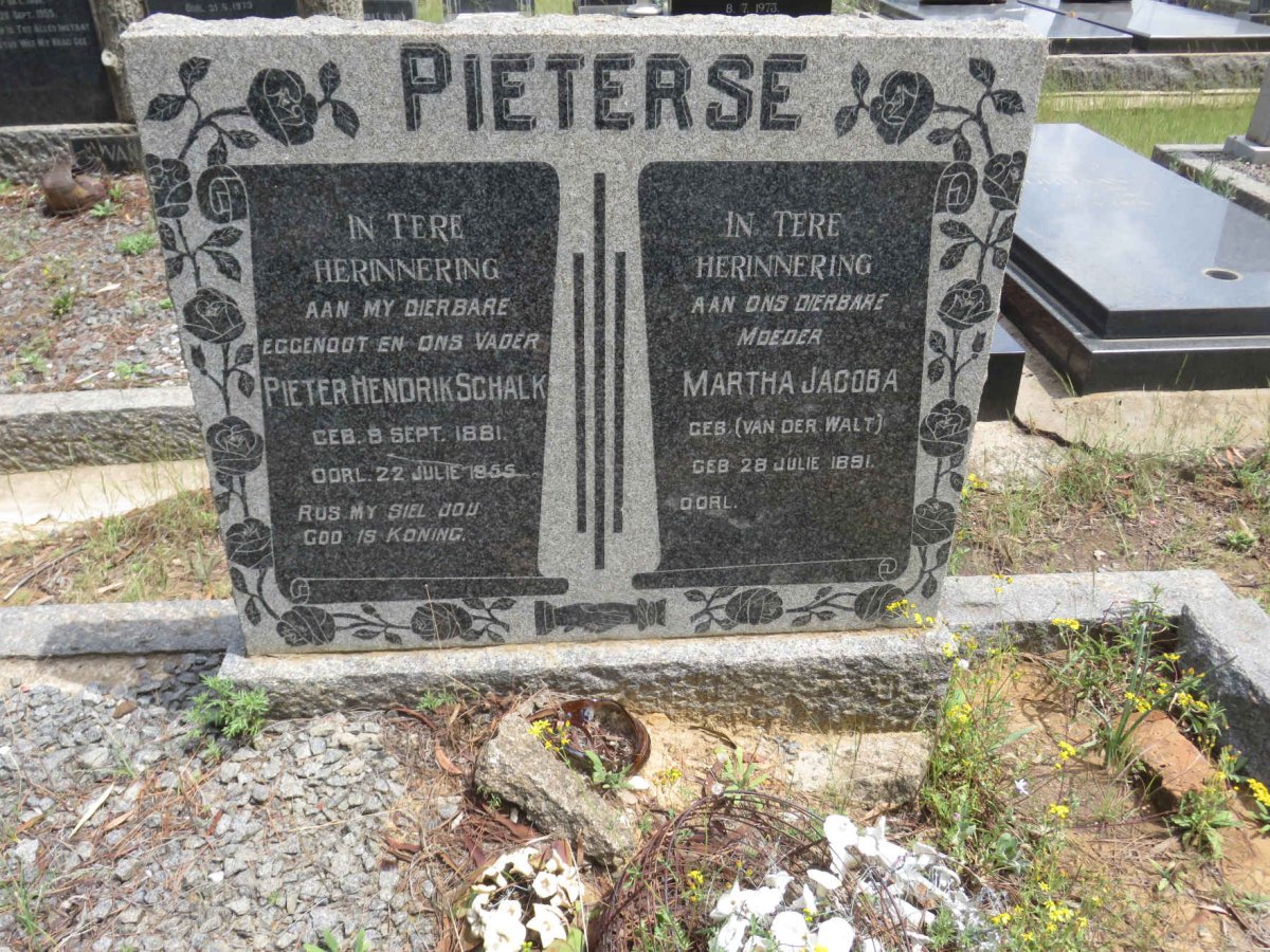PIETERSE Pieter Hendrik Schalk 1881-1955 & Martha Jacoba VAN DER WALT 1891-