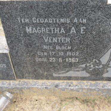 VENTER Magretha A.E. nee BLOEM 1902-1963