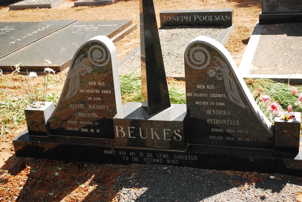BEUKES Wessel Johannes Christiaan 1924-2002 &amp; Hendrika Petronella 1934-1994