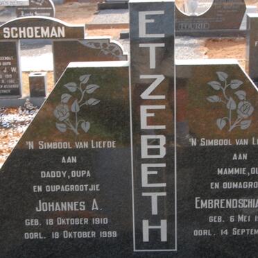 ETZEBETH Johannes A. 1910-1999 &amp; Embrendschia S.J. 1916-1999