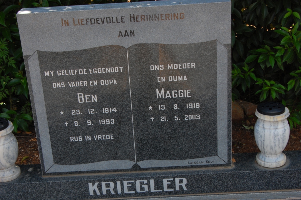 KRIEGLER Ben 1914-1993 & Maggie 1919-2003