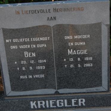 KRIEGLER Ben 1914-1993 &amp; Maggie 1919-2003