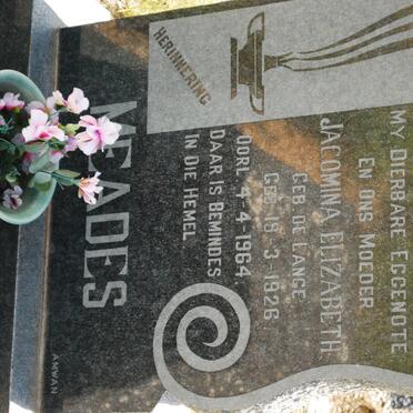 MEADES Jacomina Elizabeth nee DE LANGE 1926-1964