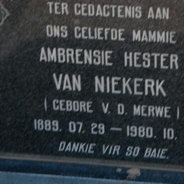 NIEKERK Ambrensie Hester, van nee VAN DER MERWE 1889-1980