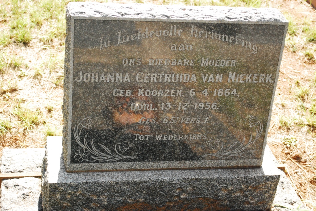 NIEKERK Johanna Gertruida, van nee KOORZEN 1864-1956