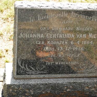 NIEKERK Johanna Gertruida, van nee KOORZEN 1864-1956