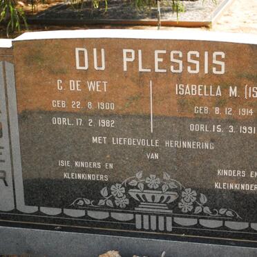 PLESSIS C. de Wet, du 1900-1982 &amp; Isabella M. 1914-1991