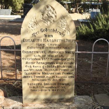 SMITH Elizabeth Magaretha nee GOUWS 1836-1901 :: POWRIE James 1895-1896 :: POWRIE Lucretia Dorcas 1896-1898