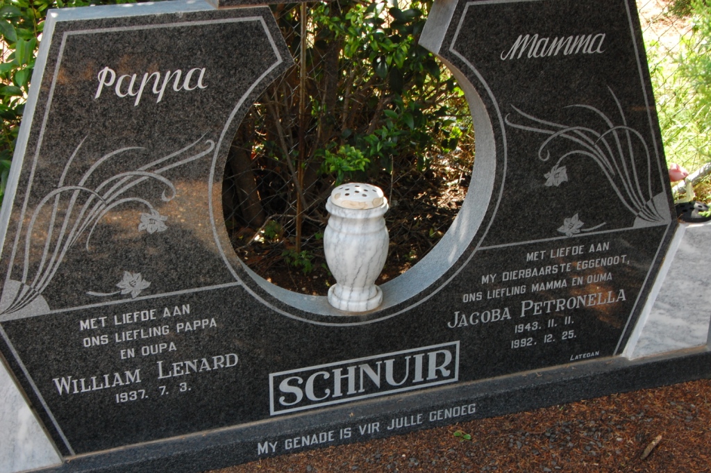 SCHNUIR William Lenard 1937- & Jacoba Petronella 1943-1992