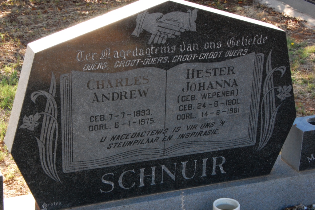 SCHNUIR Charles Andrew 1893-1975 & Hester Johanna WEPENER 1901-1981