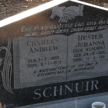 SCHNUIR Charles Andrew 1893-1975 &amp; Hester Johanna WEPENER 1901-1981