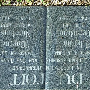 TOIT Barend Nicolaas, du 1908-1993 &amp; Johanna Wesseliena 1918-1987