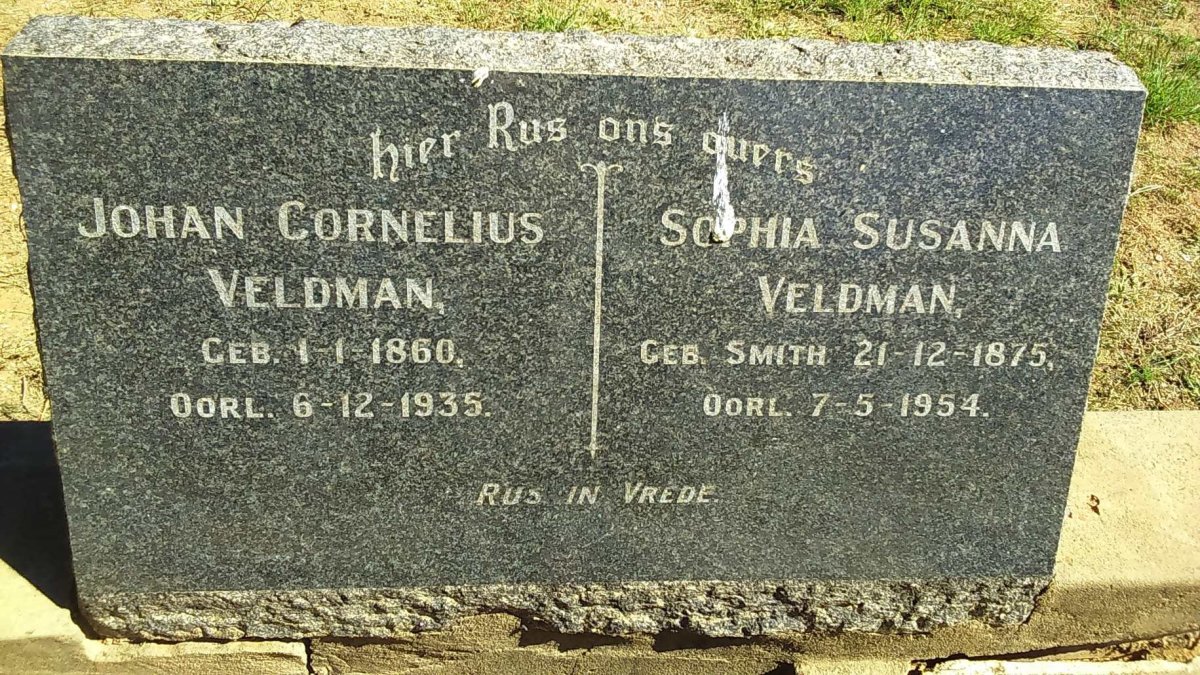 VELDMAN Johan Cornelius 1860-1935 & Sophia Susanna SMITH 1875-1954