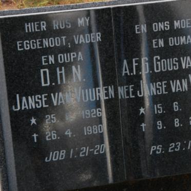 VUUREN D.H.N., Janse van 1926-1980 &amp; A.F.G. Gous VAN ZYL previously JANSE VAN VUUREN 1931-2005