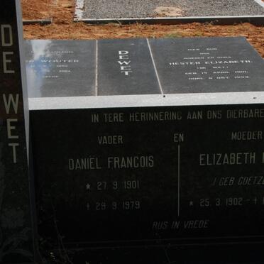 WET Daniel Francois, de 1901-1979 &amp; Elizabeth Maria COETZER 1902-1981