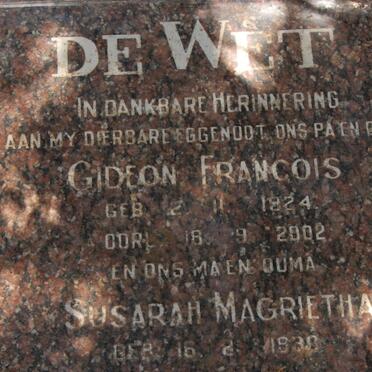 WET Gideon Francois, de 1924-2002 &amp; Susarah Magrietha 1930-