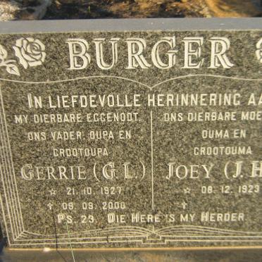 BURGER G.L. 1927-2000 &amp; J.H. 1923-