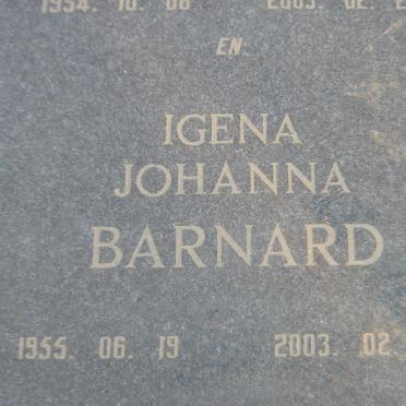 BARNARD Justinus Gerhardus 1954-2003 &amp; Igena Johanna 1955-2003 