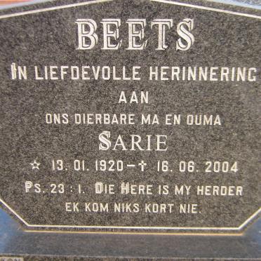 BEETS Sarie 1920-2004