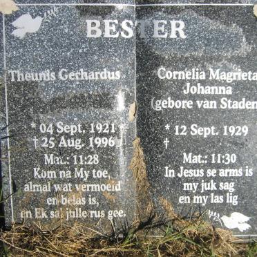 BESTER Theunis Gerhardus 1921-1996 &amp; Cornelia Magrieta Johanna VAN STADEN 1929-